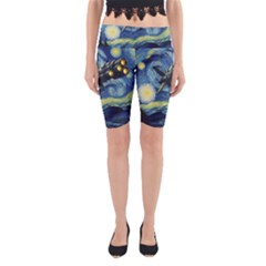 Spaceship Starry Night Van Gogh Painting Yoga Cropped Leggings