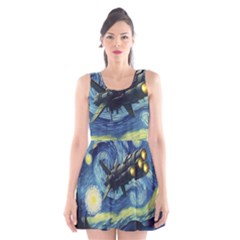 Spaceship Starry Night Van Gogh Painting Scoop Neck Skater Dress