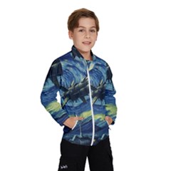 Spaceship Starry Night Van Gogh Painting Kids  Windbreaker