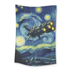 Spaceship Starry Night Van Gogh Painting Small Tapestry by Maspions