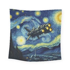 Spaceship Starry Night Van Gogh Painting Square Tapestry (small)