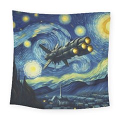 Spaceship Starry Night Van Gogh Painting Square Tapestry (large)