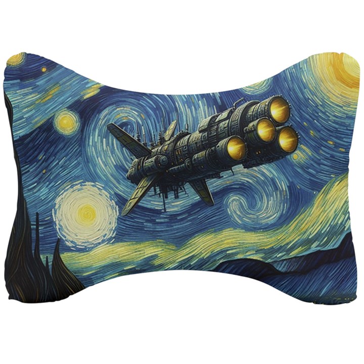 Spaceship Starry Night Van Gogh Painting Seat Head Rest Cushion