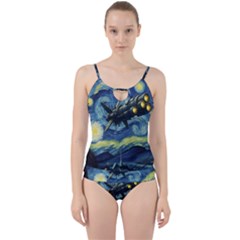 Spaceship Starry Night Van Gogh Painting Cut Out Top Tankini Set by Maspions