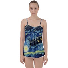 Spaceship Starry Night Van Gogh Painting Babydoll Tankini Top by Maspions