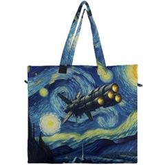 Spaceship Starry Night Van Gogh Painting Canvas Travel Bag