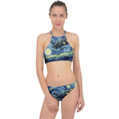 Spaceship Starry Night Van Gogh Painting Halter Bikini Set