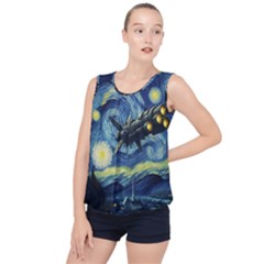 Spaceship Starry Night Van Gogh Painting Bubble Hem Chiffon Tank Top