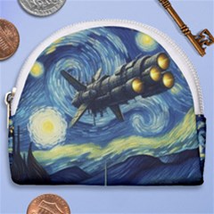 Spaceship Starry Night Van Gogh Painting Horseshoe Style Canvas Pouch