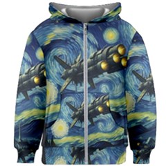 Spaceship Starry Night Van Gogh Painting Kids  Zipper Hoodie Without Drawstring