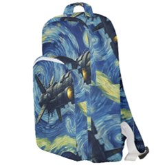 Spaceship Starry Night Van Gogh Painting Double Compartment Backpack