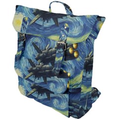 Spaceship Starry Night Van Gogh Painting Buckle Up Backpack