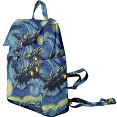 Spaceship Starry Night Van Gogh Painting Buckle Everyday Backpack