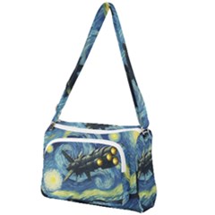 Spaceship Starry Night Van Gogh Painting Front Pocket Crossbody Bag