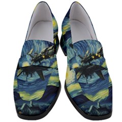 Spaceship Starry Night Van Gogh Painting Women s Chunky Heel Loafers by Maspions