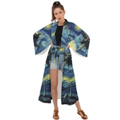 Spaceship Starry Night Van Gogh Painting Maxi Kimono