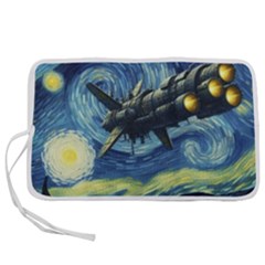 Spaceship Starry Night Van Gogh Painting Pen Storage Case (m) by Maspions