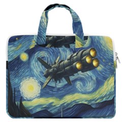 Spaceship Starry Night Van Gogh Painting Macbook Pro 16  Double Pocket Laptop Bag 