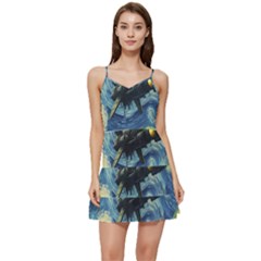 Spaceship Starry Night Van Gogh Painting Short Frill Dress by Maspions