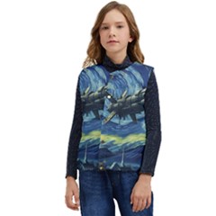 Spaceship Starry Night Van Gogh Painting Kid s Button Up Puffer Vest	