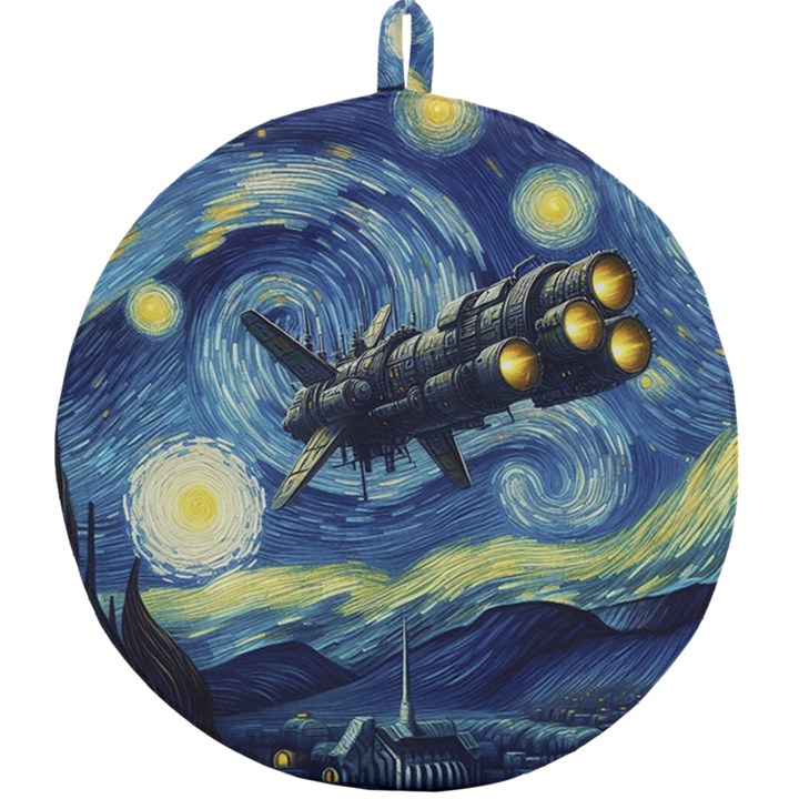 Spaceship Starry Night Van Gogh Painting Round Trivet