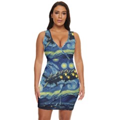 Spaceship Starry Night Van Gogh Painting Draped Bodycon Dress