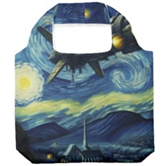 Spaceship Starry Night Van Gogh Painting Foldable Grocery Recycle Bag by Maspions