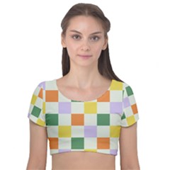 Board Pictures Chess Background Velvet Short Sleeve Crop Top  by Maspions