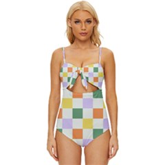 Board Pictures Chess Background Knot Front One-piece Swimsuit by Maspions