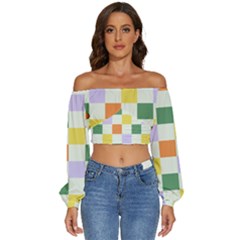 Board Pictures Chess Background Long Sleeve Crinkled Weave Crop Top