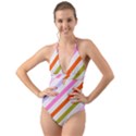 Lines Geometric Background Halter Cut-Out One Piece Swimsuit View1