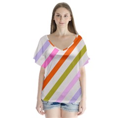 Lines Geometric Background V-neck Flutter Sleeve Top