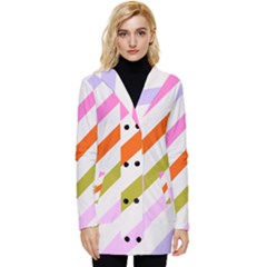 Lines Geometric Background Button Up Hooded Coat  by Maspions