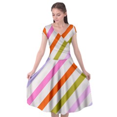 Lines Geometric Background Cap Sleeve Wrap Front Dress