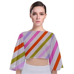 Lines Geometric Background Tie Back Butterfly Sleeve Chiffon Top