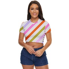 Lines Geometric Background Side Button Cropped T-shirt