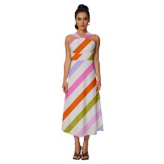 Lines Geometric Background Sleeveless Cross Front Cocktail Midi Chiffon Dress by Maspions