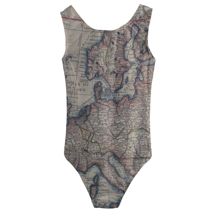 Old Vintage Classic Map Of Europe Kids  Cut-Out Back One Piece Swimsuit