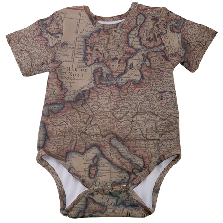 Old Vintage Classic Map Of Europe Baby Short Sleeve Bodysuit