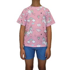 Cute Unicorn Seamless Pattern Kids  Short Sleeve Swimwear by Apen