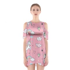 Cute Unicorn Seamless Pattern Shoulder Cutout One Piece Dress by Apen