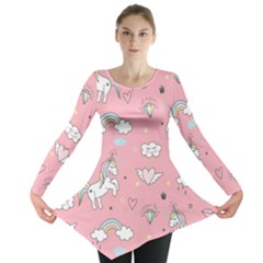 Cute Unicorn Seamless Pattern Long Sleeve Tunic  by Apen