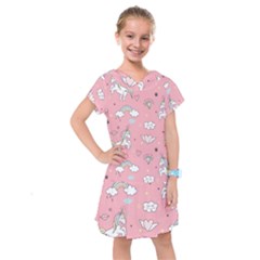 Cute Unicorn Seamless Pattern Kids  Drop Waist Dress by Apen