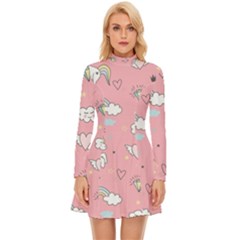 Cute Unicorn Seamless Pattern Long Sleeve Velour Longline Dress by Apen