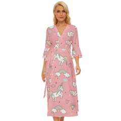 Cute Unicorn Seamless Pattern Midsummer Wrap Dress by Apen