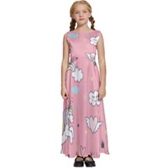 Cute Unicorn Seamless Pattern Kids  Satin Sleeveless Maxi Dress by Apen