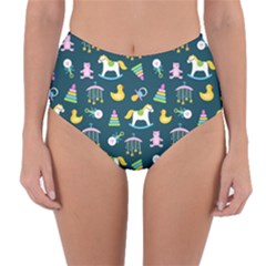 Cute Babies Toys Seamless Pattern Reversible High-waist Bikini Bottoms by Apen