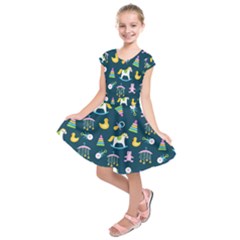 Cute Babies Toys Seamless Pattern Kids  Short Sleeve Dress by Apen