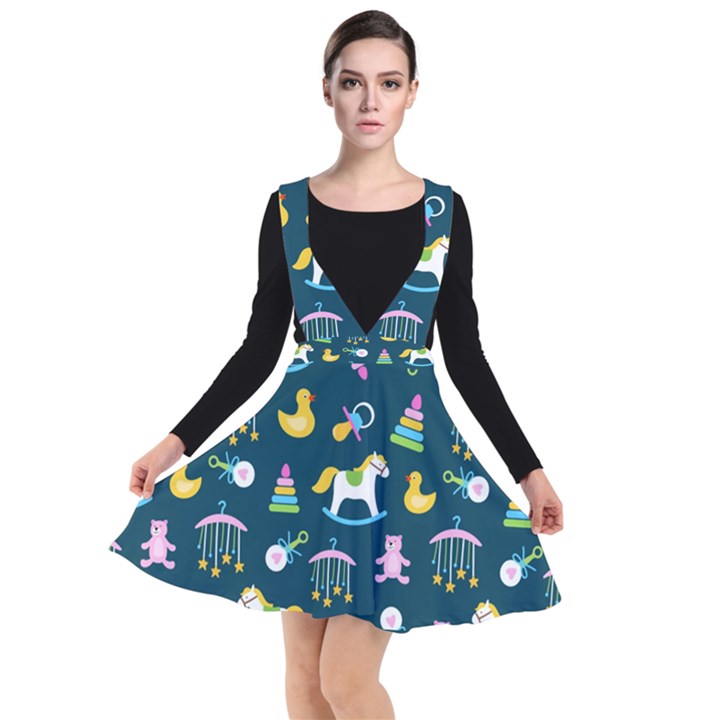 Cute Babies Toys Seamless Pattern Plunge Pinafore Dress