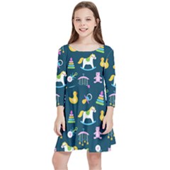 Cute Babies Toys Seamless Pattern Kids  Quarter Sleeve Skater Dress by Apen